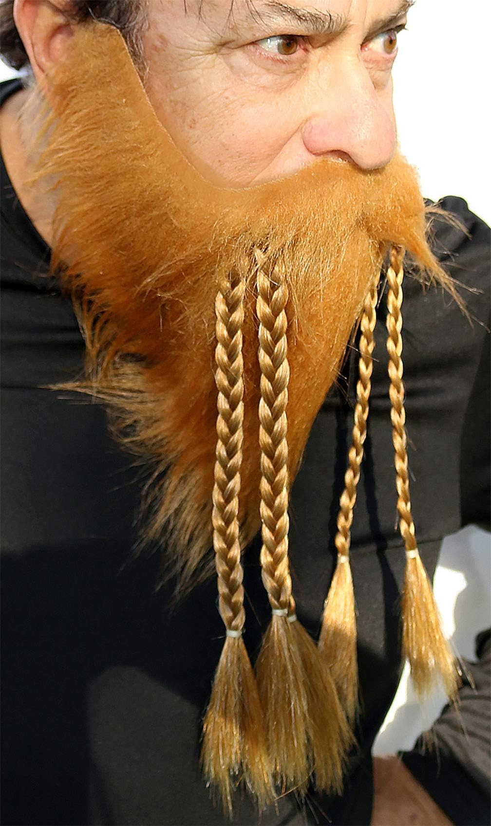 Fake Viking Beard, Realistic Dwarf Beard Self Adhesive False Costume Facial Hair with Braids