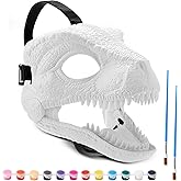 Seenelling DIY White Dinosaur Mask Dino Mask | White Hard Plastic Dinosaur Toys, Moving Jaw Kit, T-rex, Jurassic Movie-inspired Costume for Kids Toddler Gifts Role Play