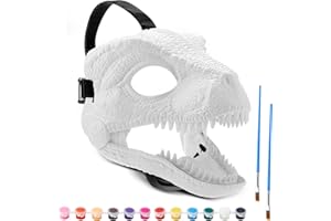 Seenelling DIY White Hard Plastic Dino Mask Moving Jaw Kit with Paint, Dinosaur Mask, T-rex, Jurassic for Kids