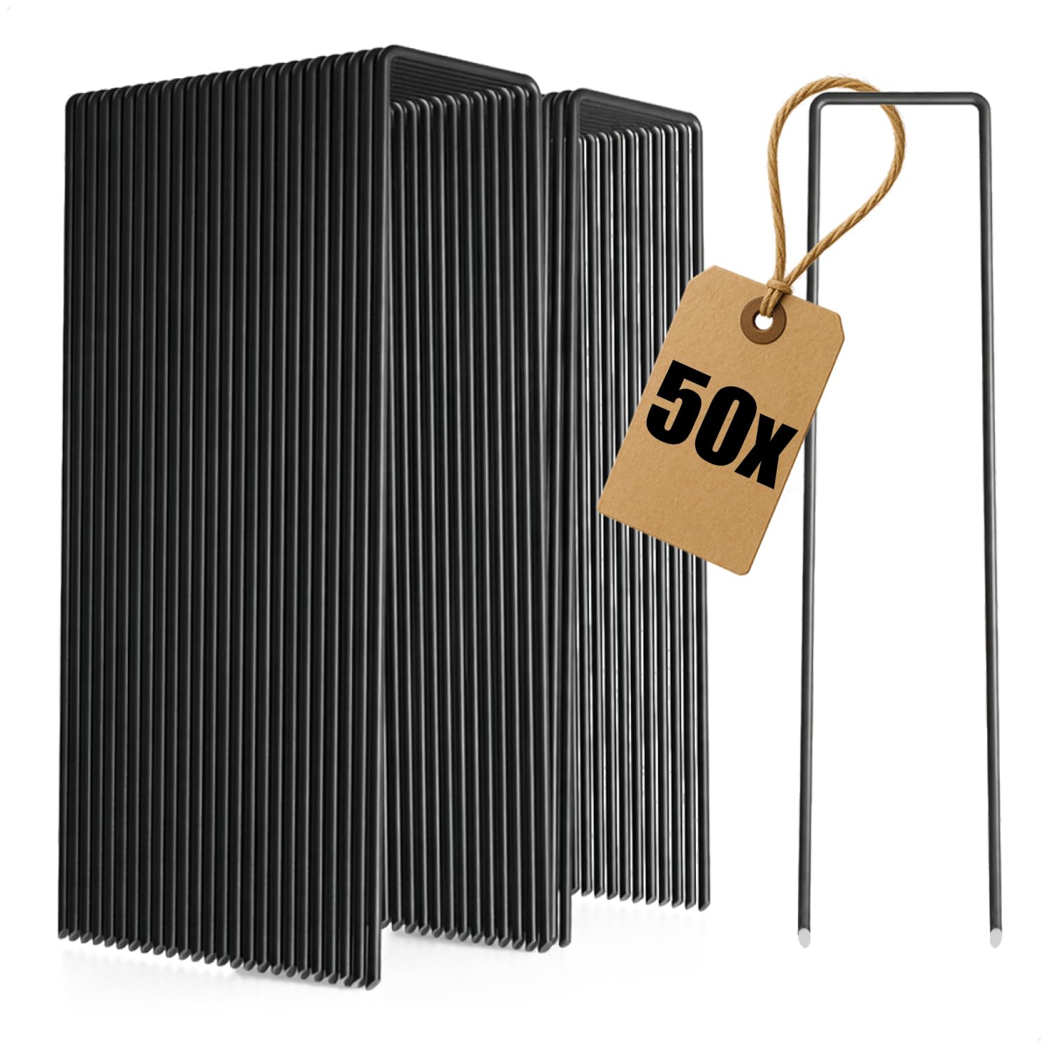COM-FOUR® 50x Ground anchors made of carbon steel - Robust ground nails for fastening weed fleece and foils - Ground anchors for garden and camping (050 pieces - 150x25x2.9mm)
