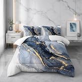 Nttopship Marble Comforter Set Grayish blueMarble Bedding Set Full Size ，Soft Microfiber Minimalist Wind Marble 1 Comforter with 2 Pillowcases