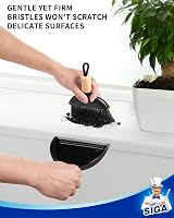 MR.SIGA Dustpan and Brush Set Bamboo Handle Mini Dustpan Durable Bristles Black view 3