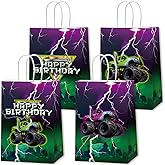 CHUNNIN 12 Monster Truck Birthday Party Paper Bags Monster Truck Candy Bags Green Purple Racing Truck Theme Decorations - Kids Boys Gift Goodie Birthday Party Favor(8.27 x 4.72 x 3.15inch)