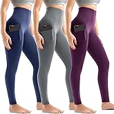 Leggings with Pockets for Women 3 Pack, High Waist Womens Leggings