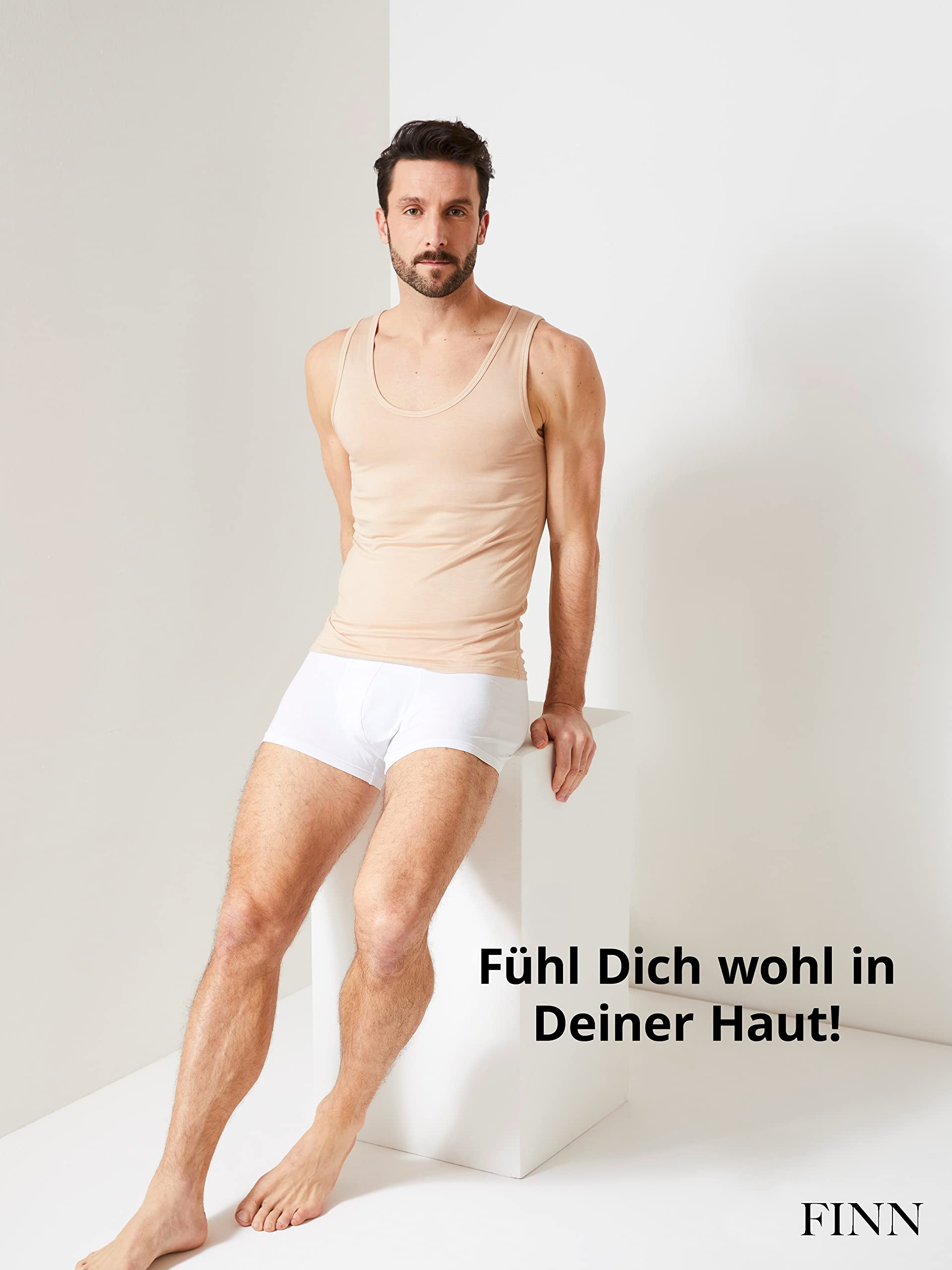 FINN Shapewear Herren Kompressionsshirt – Bauch-Weg Unterhemd & Body-Shaper Männer – Ärmelloses Tank-Top aus Baumwolle für flacheren Bauch und bessere Haltung Hautfarbe Nude M 5
