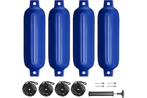 Sailortenx Boat Fenders 4Pack 4.5"/5.5."/6.5"/8.5" Inflatable Ribbed Marine Boat Fender with Fender Lines 6.5ft Needles and Pump for Twin Eyes Boat Fender Bumpers for Docking Fenders Use to Yacht Etc