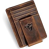 Nujenren RFID Genuine Leather Money Clip Wallet, Credit Card Case Holder, Front Pocket Slim Wallet, Wild Style (A Brown)