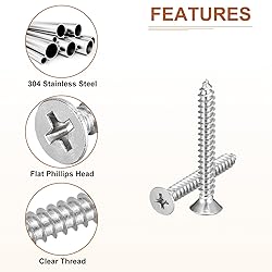 DTGN 50Pcs #10x1-1/2" Flat Head Wood Screws, 304