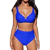 CUPSHE Women's Bikini Sets High Waisted Swimsuit Underwire Adjustable Straps Twisted Hook Full Coverage Bottom