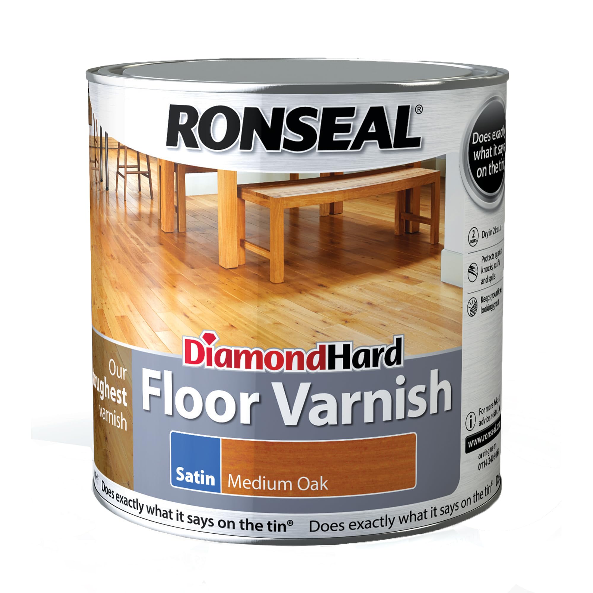 Ronseal Diamond Hard Floor Varnish Satin Medium Oak 2.5L