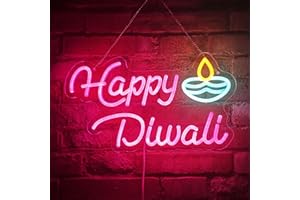 FADRANEY Happy Diwali Neon Sign, Festival of Light Oil Lamp Shape LED Neon Light Signs, Diwali Decorations for Home, Neon Signs for Wall room bedroom Decor