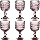 Taganov Purple Glass Goblet Colored Wine Cups Water Vintage Glassware set of 6 Pink Stemware 13.5 oz for Wedding Party Bar Housewarming Gift
