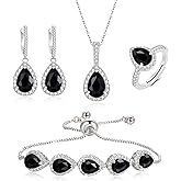 Crysdue Wedding Bridal Teardrop CZ Pendant Necklace Open Ring Dangle Earrings Adjustable Slider Bracelet Jewelry Set, Birthday Mothers Day Christmas Jewellery Gift for Women/Mom/Wife