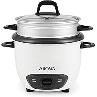 Aroma Housewares 6-Cup (Cooked) (3-Cup Uncooked) Pot Style Rice Cooker and Food Steamer (ARC-743-1NG), White
