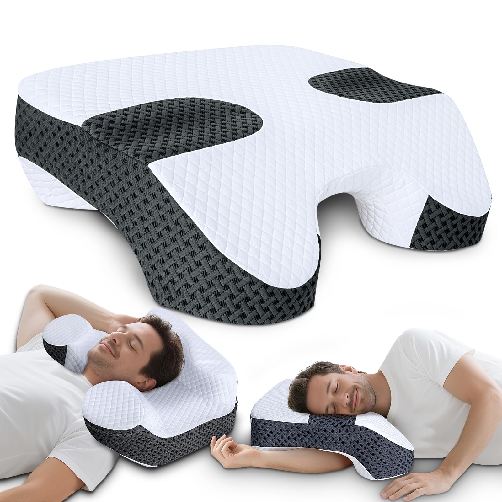 Photo 1 of SAHEYER Side Sleeper Pillow with Arm Holes, 2 in 1 Shoulder Relief System for Rotator Cuff Pain, Memory Foam Pillow for Adults with 3 Arm Place Hole - for Side, Back and Stomach, Black