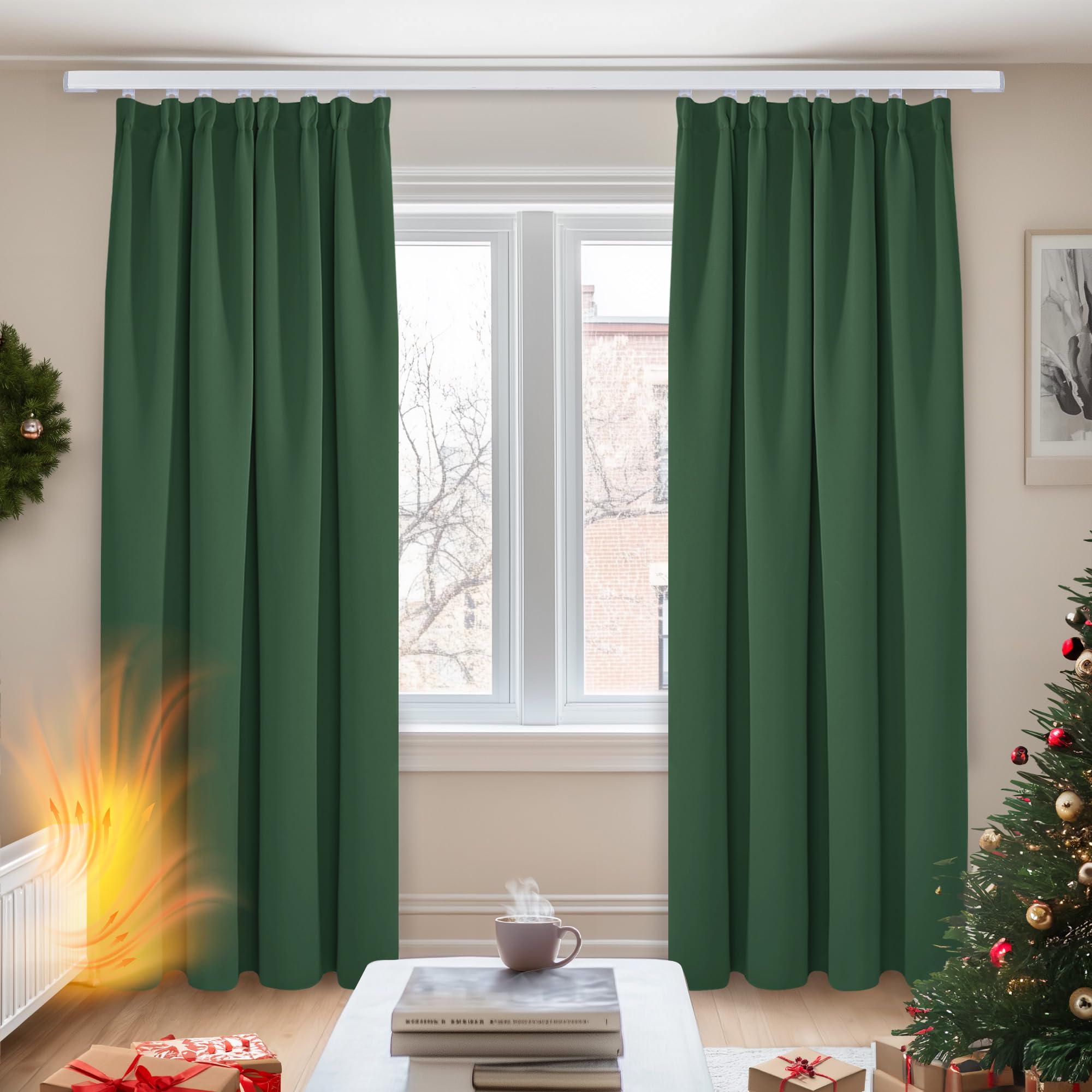 Deconovo Blackout Curtains Pencil Pleat Curtains and Rod Pocket Curtains for Bedroom W55xL69 Inch Dark Forest