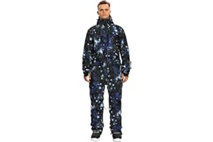 SNBOCON Mens One Piece Ski Suit Snowsuits Colorful Snowboard Jumpsuits Waterproof Hooded Warm Jackets Outdoor Winter