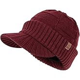 TOP-EX DryKnit™ Waterproof L/XL/XXL Fleece Lined Merino Wool Blend Beanie with Brim Visor Cap Warm Winter Hat for Men Women