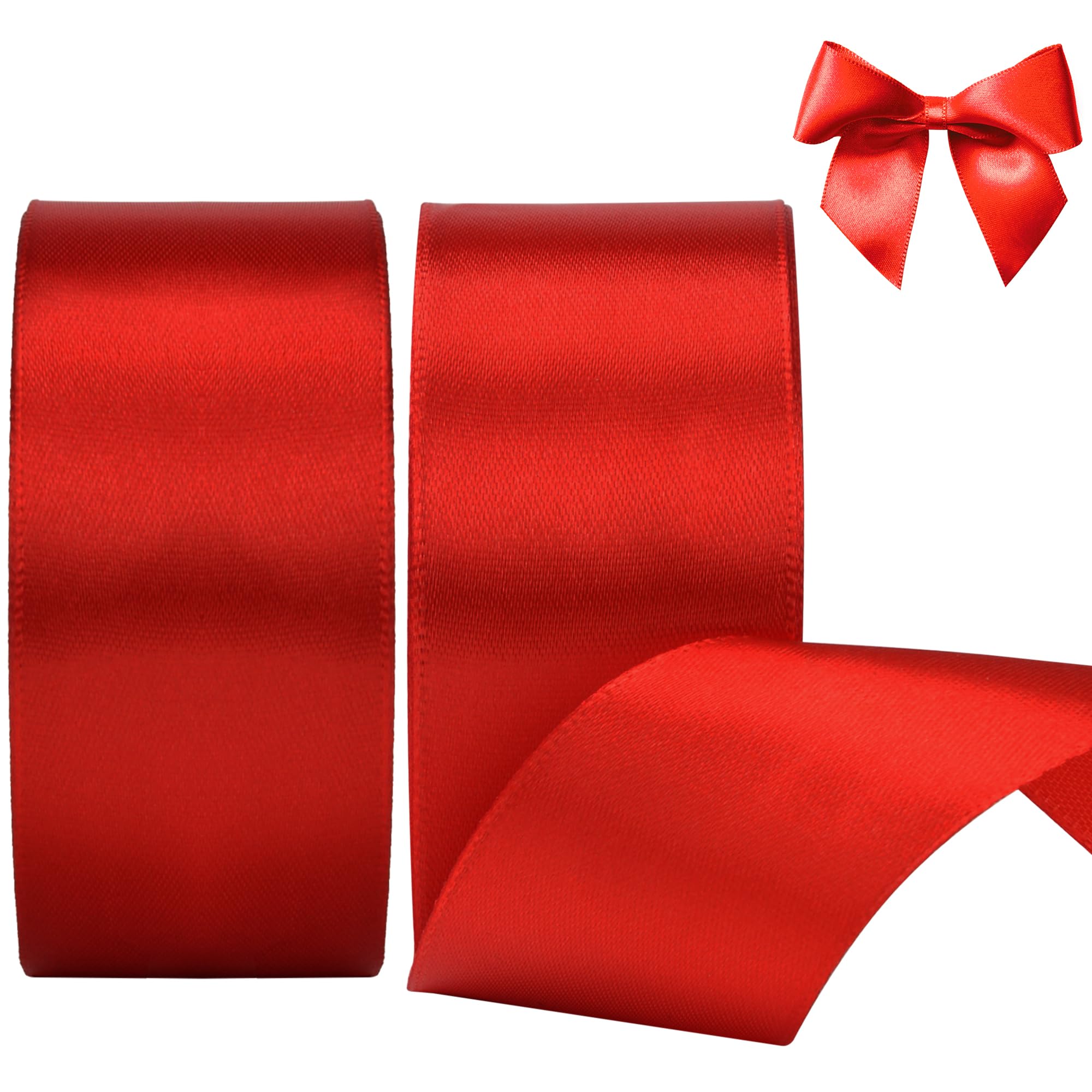 KEYIDO Red Ribbon, 40mm x 44 Metres(50 Yards) Wide Ribbon, Thick Red Satin Ribbons for Gift Wrapping, Hair Bow, Florist, Crafts, Sewing, Car, Wedding, Christmas Decoration (22M/Roll)