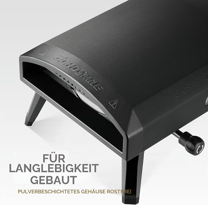 12" Pizzaofen Gas Outdoor, Propangas Pizzaofen Erreicht 510 °C, Pizza Oven mit Drehbarem Pizzastein, Flammenregler, Gasschlauch und hitzebeständigem Griff