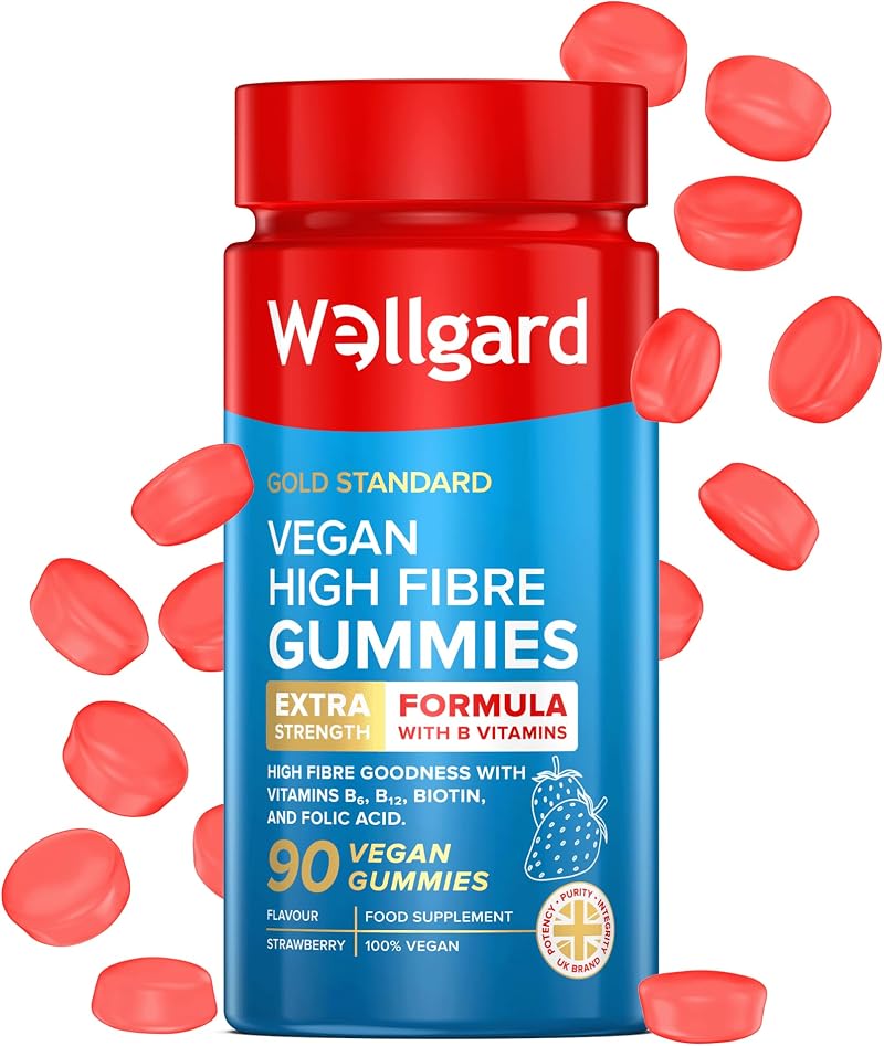Wellgard Vegan High Fibre Gummies High Strength Fibre B6 B12 Biotin Folic UK