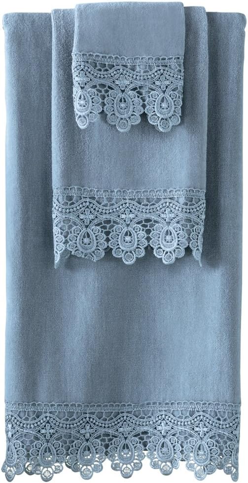 Collections Etc Lace Trim Bath Towel Set, Blue Kitchen & Dining