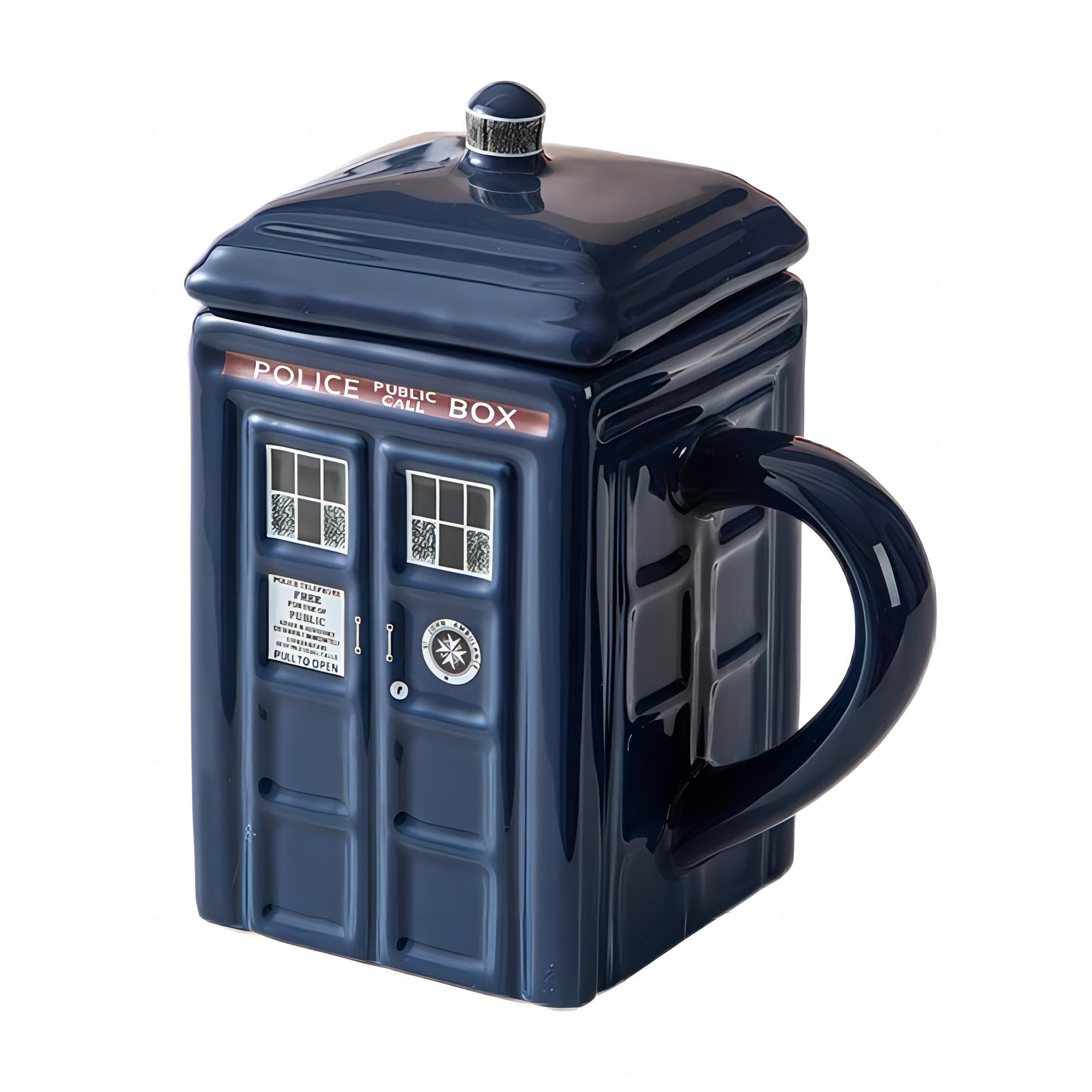 MBSM Creative Mug - Doctor Police Box Ceramic Mug with Lid Cover for Coffee, Tea & Other Drinks - 15oz Square Cup