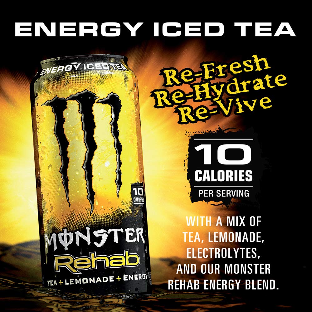 Monster Rehab Tea + Lemonade + Energy, Energy Iced Tea, 15.5 Ounce (Pack of 24) : Grocery & Gourmet Food