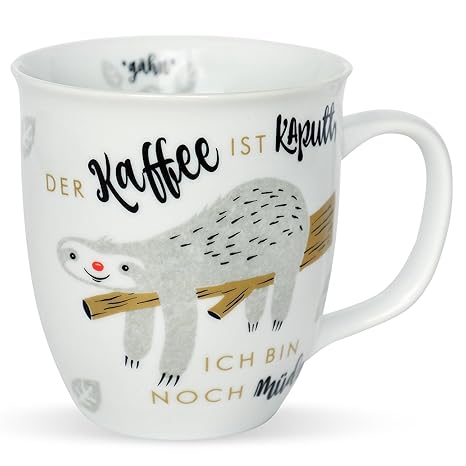 Die Geschenkewelt 45180 Faultier Tasse mit Spruch Der Kaffee ist kaputt, Porzellan, 40 cl, Geschenk-Tasse