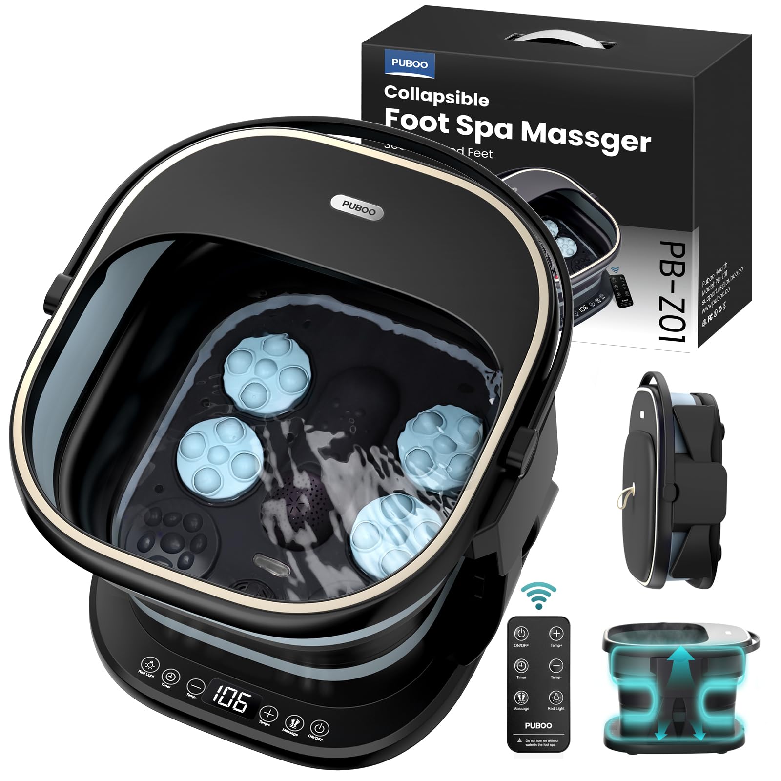 PUBOO Collapsible Foot Spa with Heat and Remote