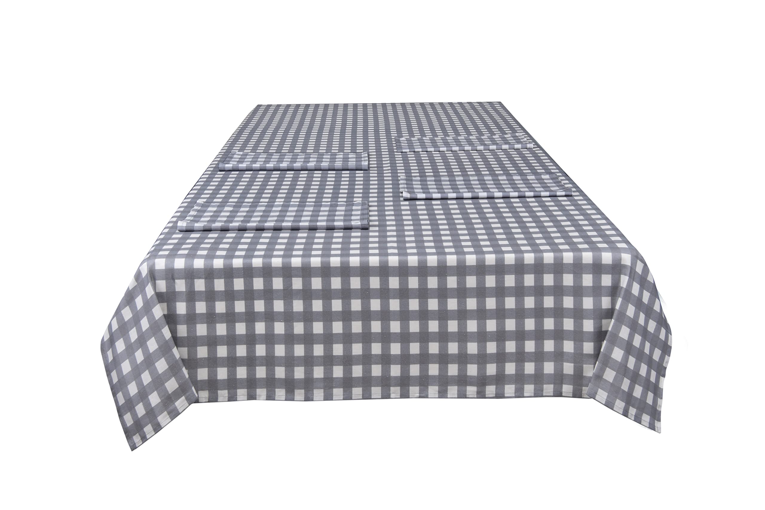 Sleepdown Gingham Printed Decorative 100% Cotton Half Panama Table Cloth for Dining Table - Durable Stain Resistant Table Cover - Grey - 137cm x 229cm