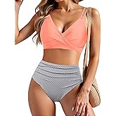 Holipick Women High Waisted Bikini Set Two Piece Swimsuits Push up Wrap Swim Suits Top Tummy Control Bathing Suit