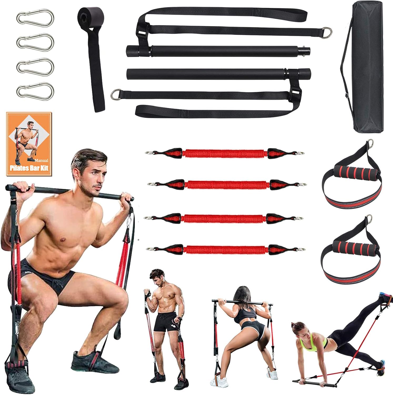 SAIVEN Adjustable Pilates Bar Kit with Resistance Band, Adjustable