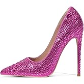 Elisabet Tang Women Pumps, Pointed Toe High Heel Glitter Rhinestone Heels Sparkly Prom Shoes Stiletto Wedding Heels for Bride Shoes for Women
