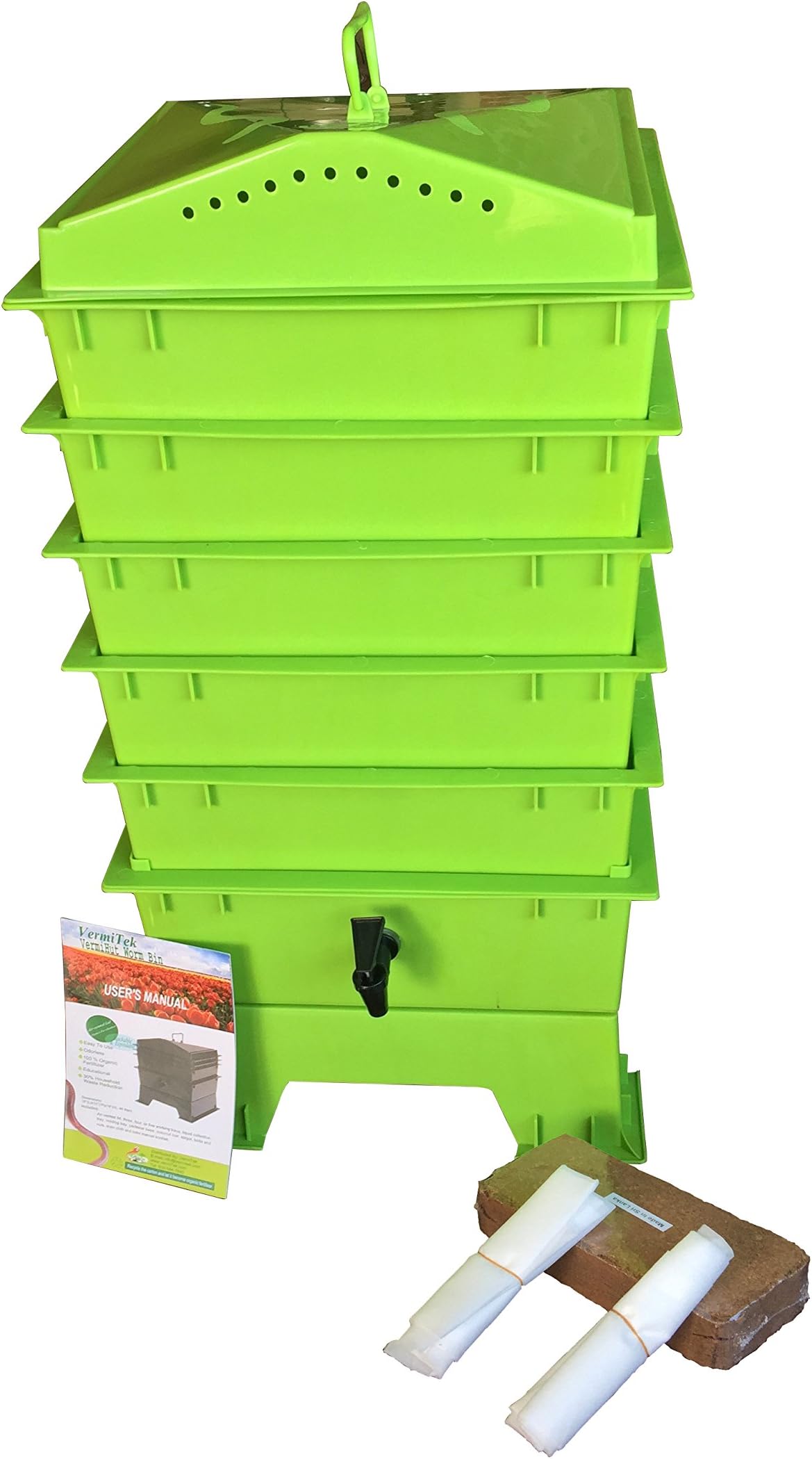 VermiHut 5-Tray Worm Compost Bin, Lime Green