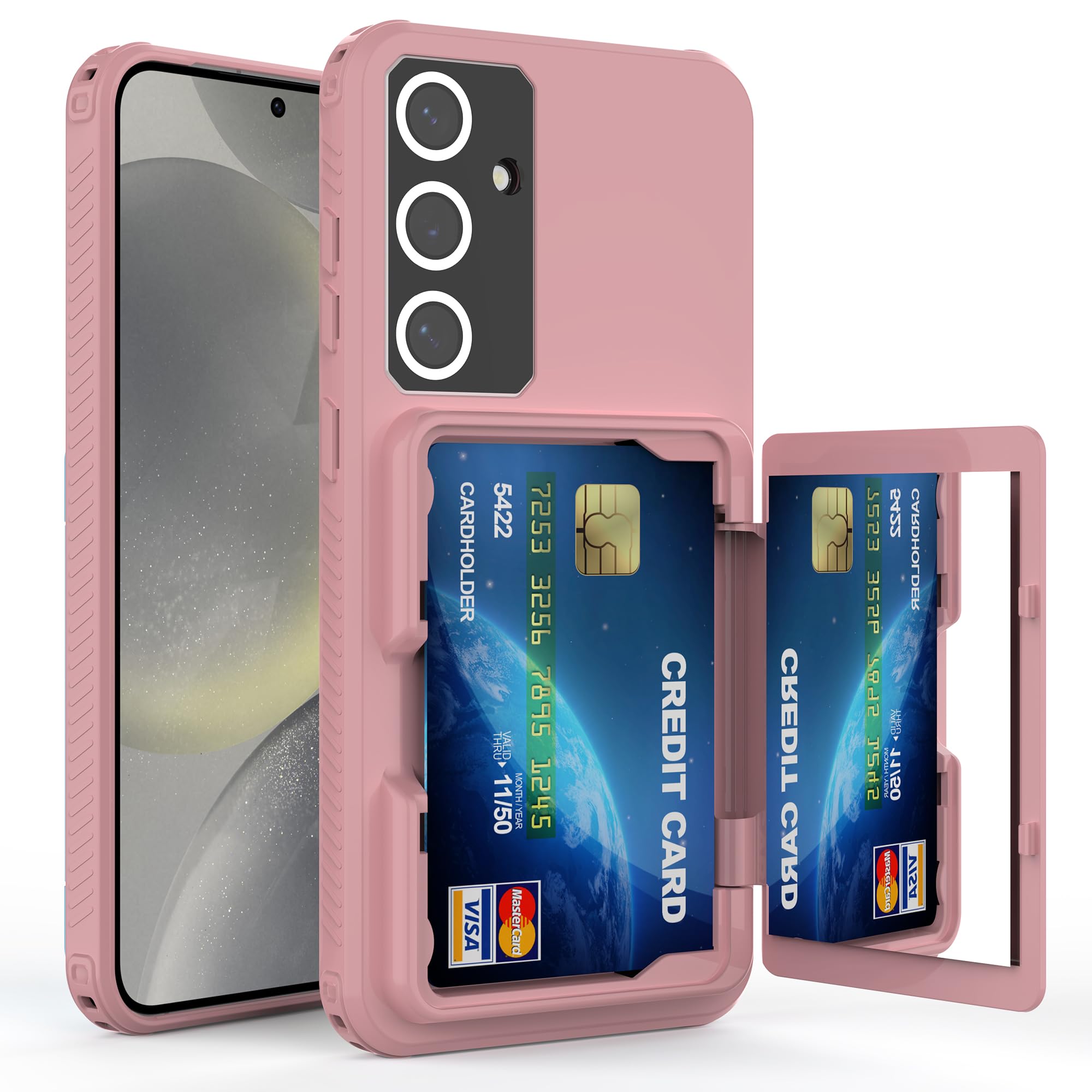Photo 1 of KJSK for Samsung Galaxy S24+Plus Wallet Case,Built-in Card Holder and Mirrors,Military Grade Shockproof Case for Galaxy S24+ 6.7”(Rose Gold)