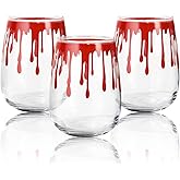 Whaline 3Pcs Halloween Stemless Wine Glasses 17oz Blood Splattered Drinking Glasses Horror Bloody Tumbler Cups for Halloween Party Event Supplies Kitchen Decorations Wine Glasses Lovers Gift