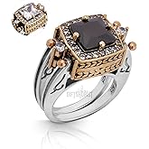 Elegant Reversible 925 Sterling Silver Ring for Women Jewelry - Handcrafted in Turkey, Featuring Square Cut Black Onyx Topaz 925 Sterling Silver Ladie's Ring All Size