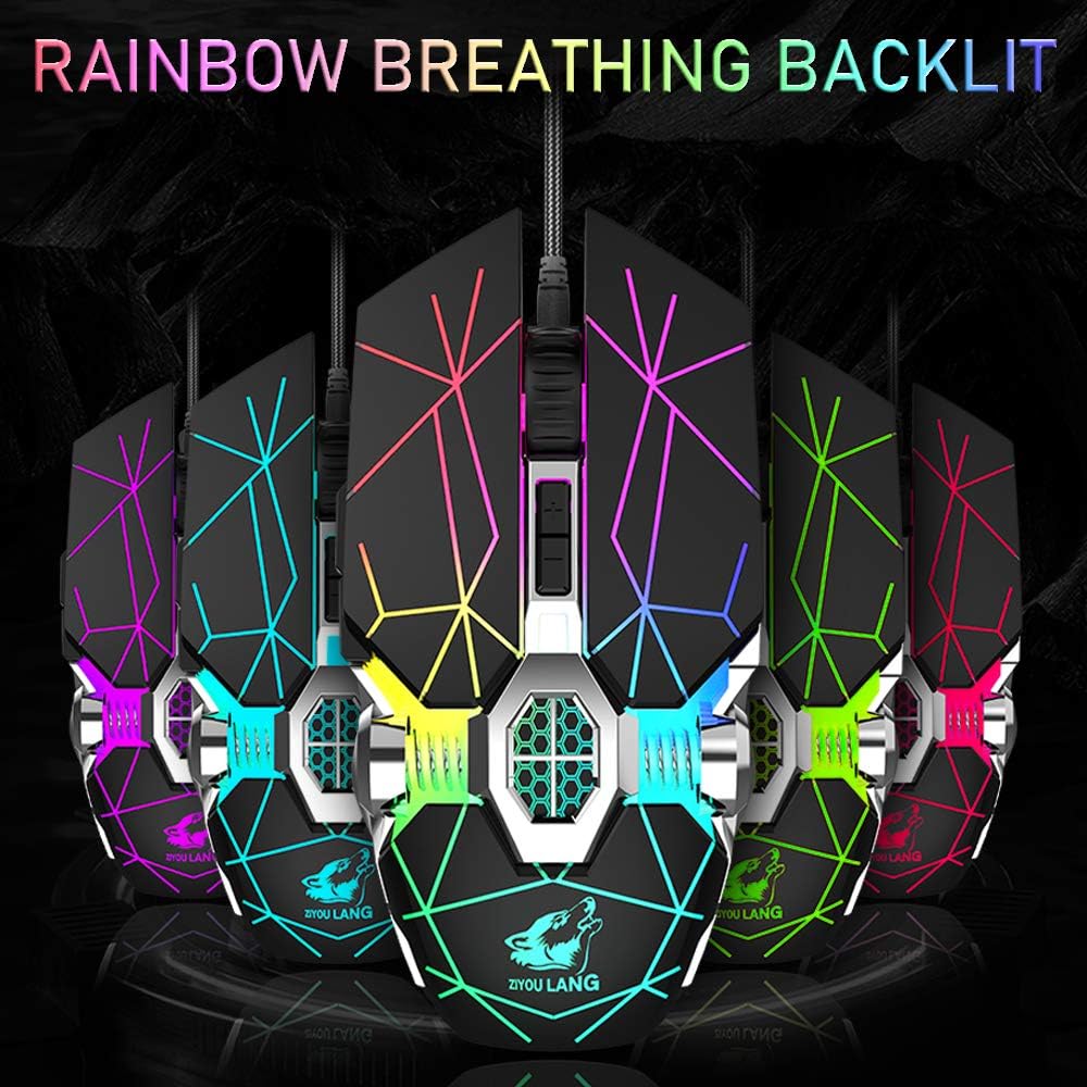 V8 Wired Gaming Mouse, 7 Color LED Rainbow Breathing Backlit, 7 Programmable Buttons, 7 DPI Settings Up to 4000 DPI - Image 3