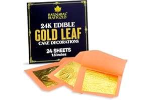 Barnabas Blattgold Edible Gold Leaf 24K - Cake Decorations, Loose Gold Leaf Sheets for Cupcakes - 1.5 inches, Interleaf of 24