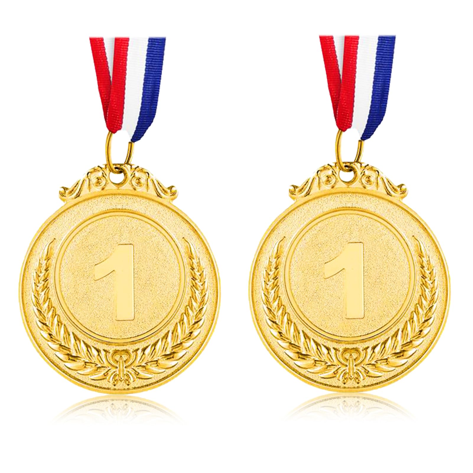 Udewo 2 Pack Metal Olympic Gold Medal with Ribbon for Sports Day, Lockdown Activities - for Adults and Kids