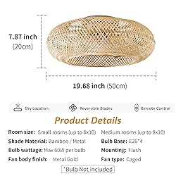 20" Boho Ceiling Fans with Lights and Remote