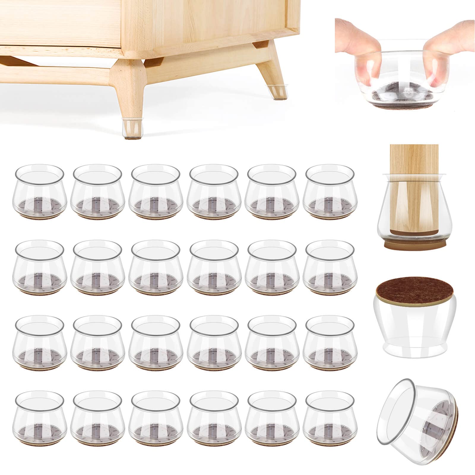 Chair Leg Floor Protectors, 24PCS Transparent Silicon Chair Feet Cover, Rubber Chair Leg Covers for Hardwood Floor, Chair Leg Caps Protection for Protecting Tile/Floor From Scratches Noise(Large)