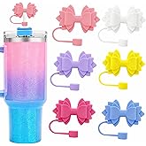 6Pcs Bow Straw Toppers for Stanley Cup 40oz/30oz, 10mm Silicone Dust-Proof Covers, Cute Reusable Tumbler Accessories for Daily Use and Travel(Color E)