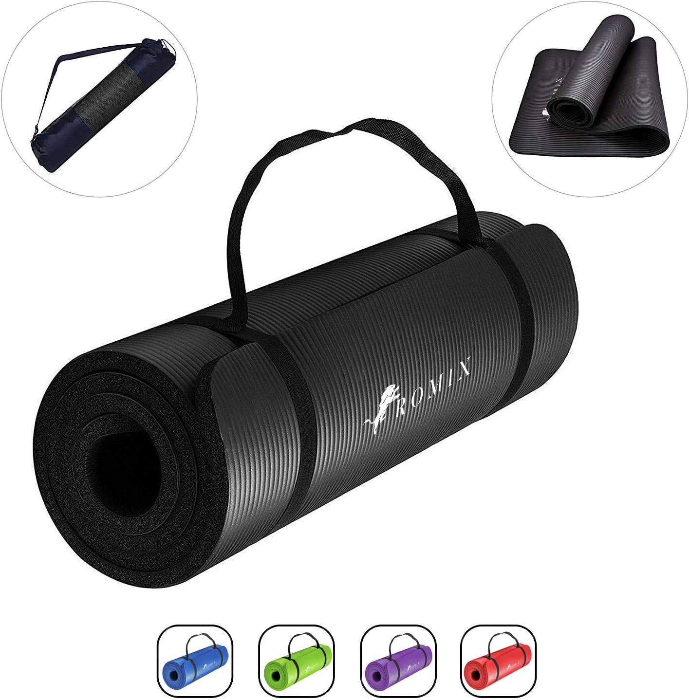 ROMIX 15MM Thick Yoga Mat with Carry Bag and Strap, (183 x 60cm) Eco Friendly Non-Slip Exercise Mat, Lightweight Memory Foam Training Pad for Men and Women Pilates Fitness Gym Workout