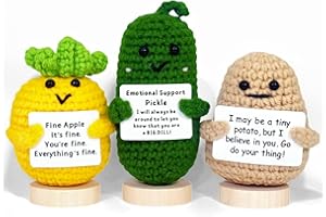 3Pcs Crochet Potato Plush Toy with Positive Card & Base - Creative Cute Emotional Support Dolls, Birthday Gifts for Women, Fr