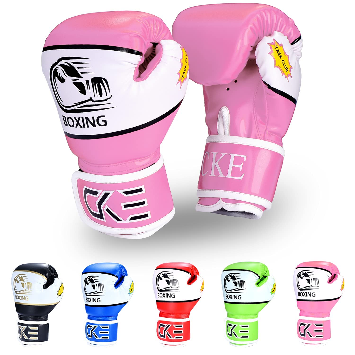 CKE Kids Boxing Gloves for Kids Boys Girls Junior Youth Toddlers Age 5-12 Years Training Boxing Gloves for Punching Bag Kickboxing Muay Thai (Pink)