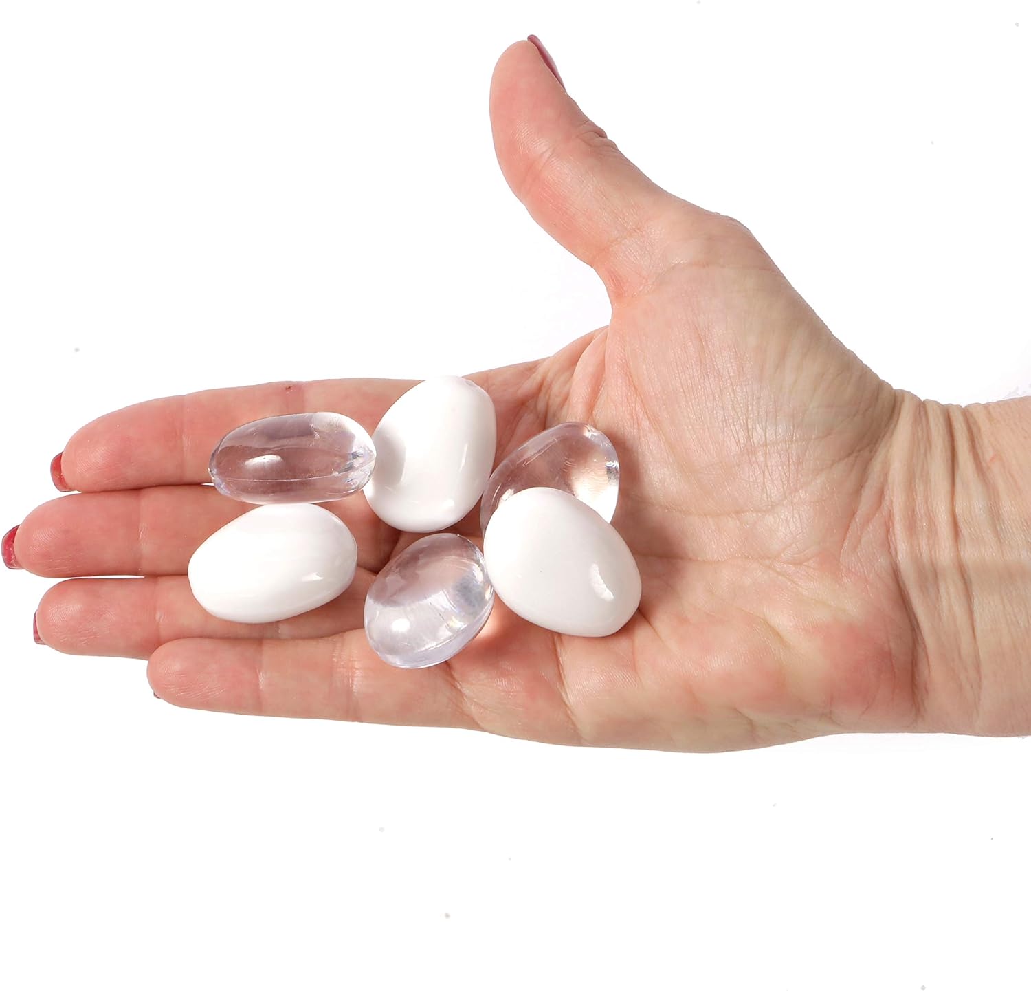 Clear Large Oval Pebbles Mixed Transparent and Coloured Stones Aquarium Marbles Table Scatter Stones Decorative Nuggets Vase Filler Beads Plant Pot Decoration 26pcs (Transparent/White) - Image 3