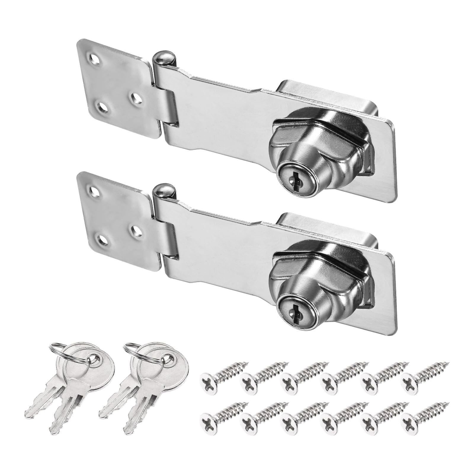 PATIKIL Keyed Hasp Locks, 2 Pack 4 Inch Twist Knob Locking Hasp Lock Metal Safety Hasp Latches for Cabinet Small Door, Keyed Alike, Silver