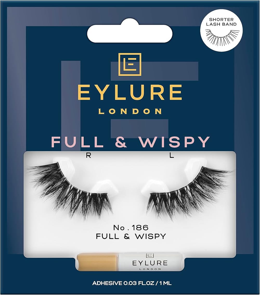 Eylure Full Wispy No. 186 False Lashes Shorter Lash Band Reusable Glue